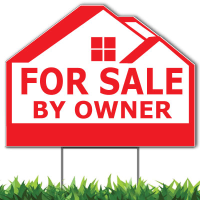 For Sale By Owner Custom Yard Sign, Die Cut to House Shape, 18x24 Inch Yard Sign, Single Side Print, Outdoor, Weatherproof Corrugated Plastic, Metal H-Stake Included, v2