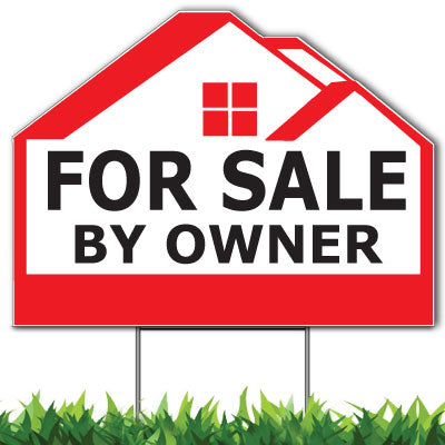 For Sale By Owner Custom Yard Sign, Die Cut to House Shape, 18x24 Inch Yard Sign, Single Side Print, Outdoor, Weatherproof Corrugated Plastic, Metal H-Stake Included, v2
