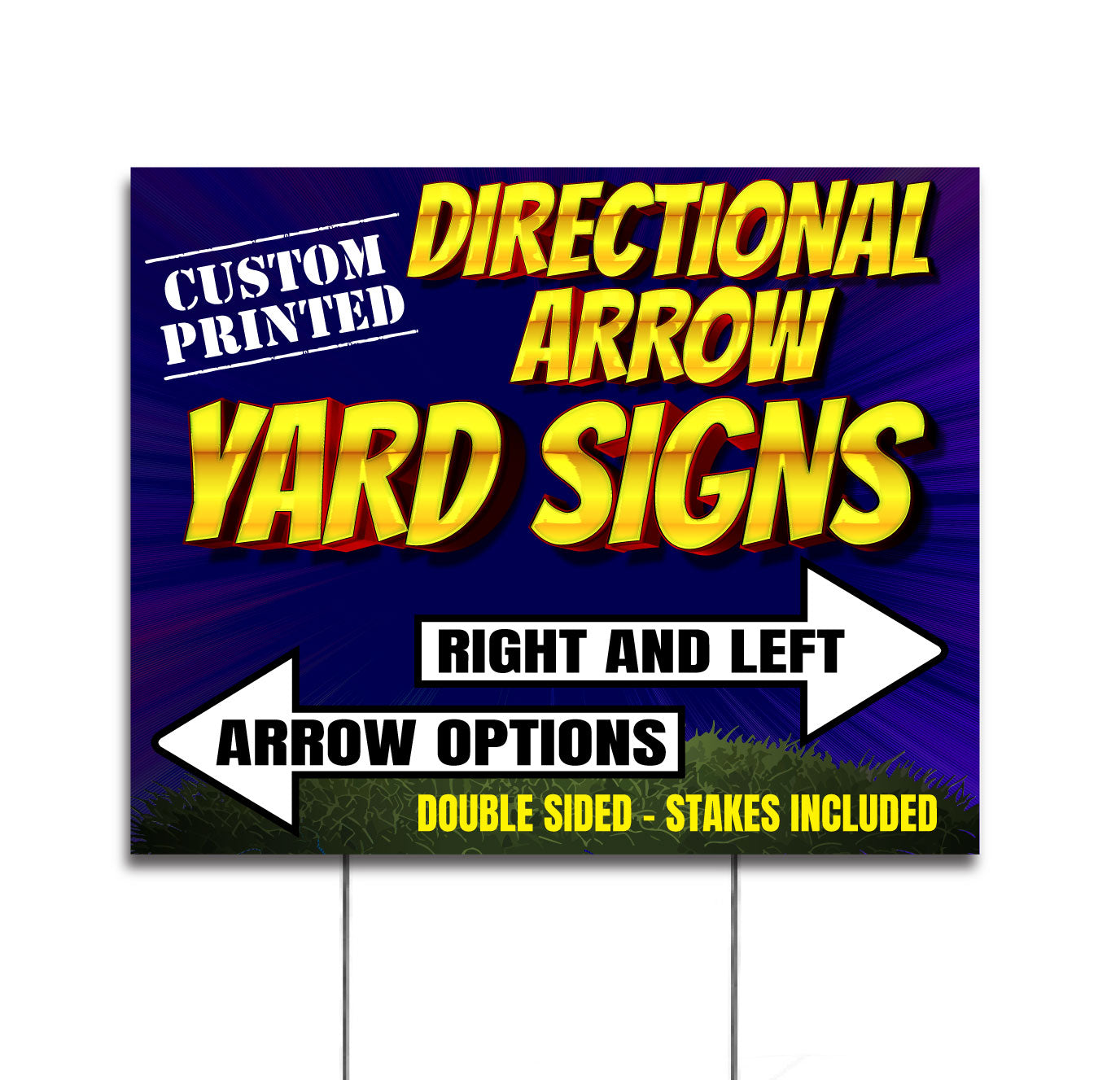 Custom directional arrow yard sign double-sided with H-stake
