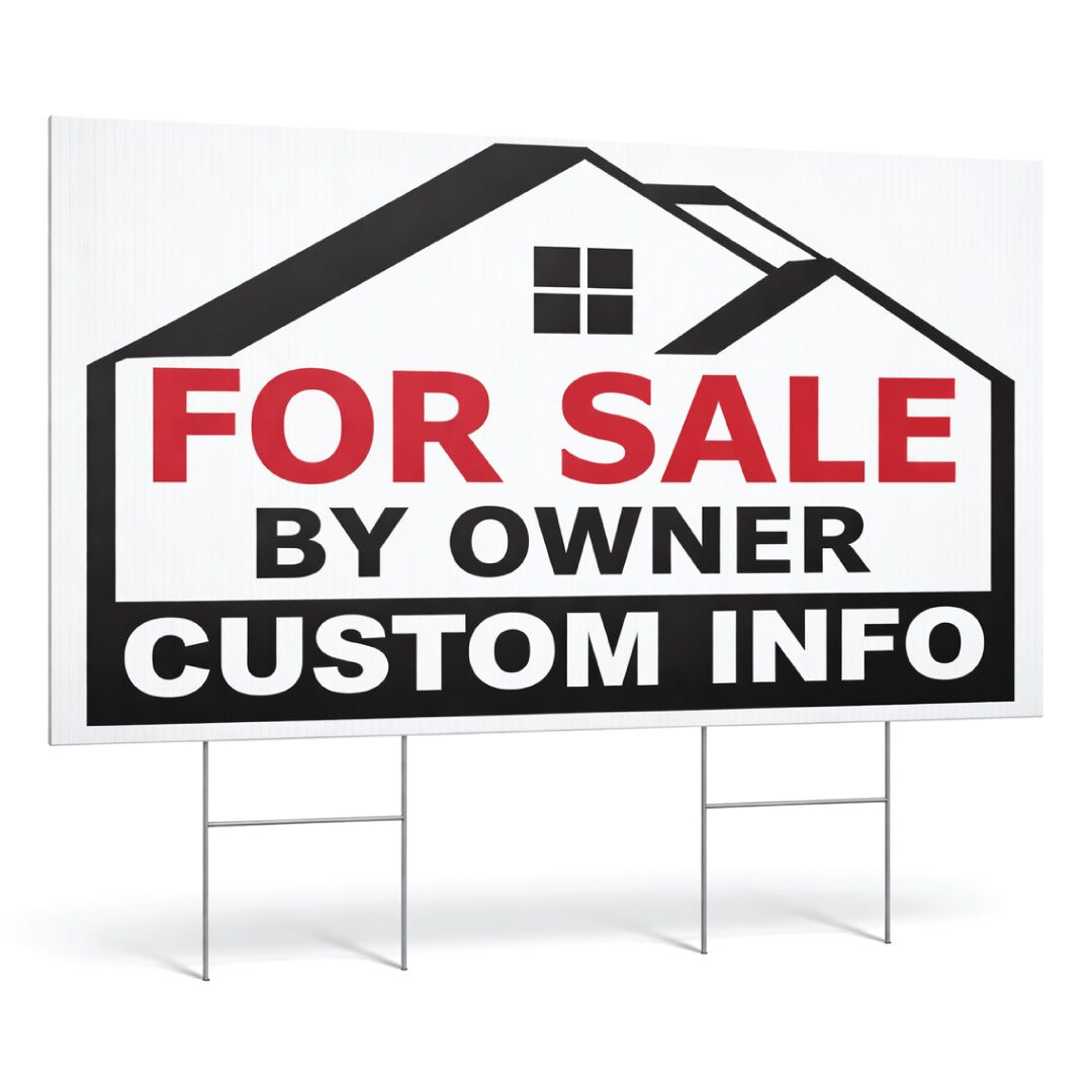 Real estate sign with 'For Sale by Owner' text on a white background Extra Large Yard sign