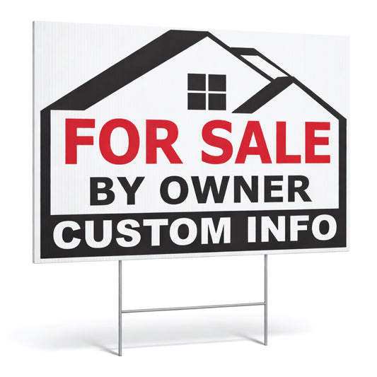 Real estate sign with 'For Sale by Owner' text on a white background Customizable
