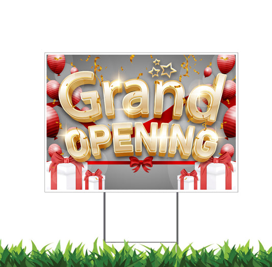 Grand Opening, Yard Sign, 18x12, 24x18, 36x24, Double Sided, H-Stake Included, v3
