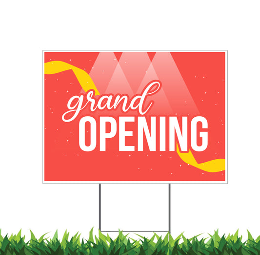 Grand Opening, Yard Sign, 18x12, 24x18, 36x24, Double Sided, H-Stake Included, v4