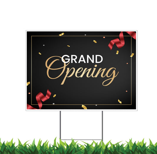 Grand Opening, Yard Sign, 18x12, 24x18, 36x24, Double Sided, H-Stake Included, v5