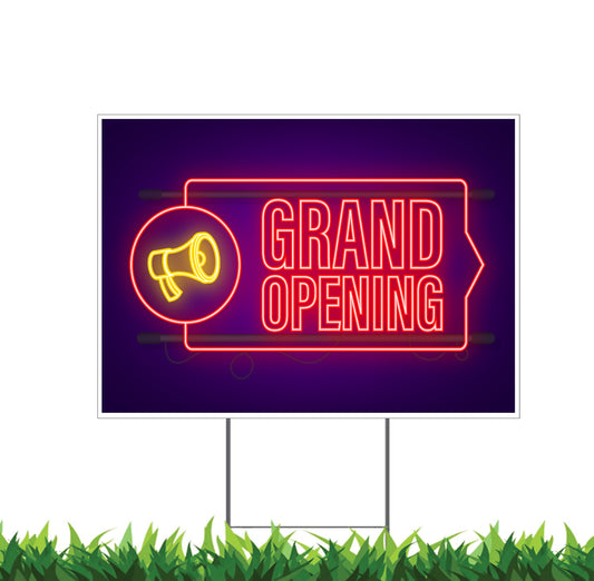 Grand Opening, Yard Sign, 18x12, 24x18, 36x24, Double Sided, H-Stake Included, v6