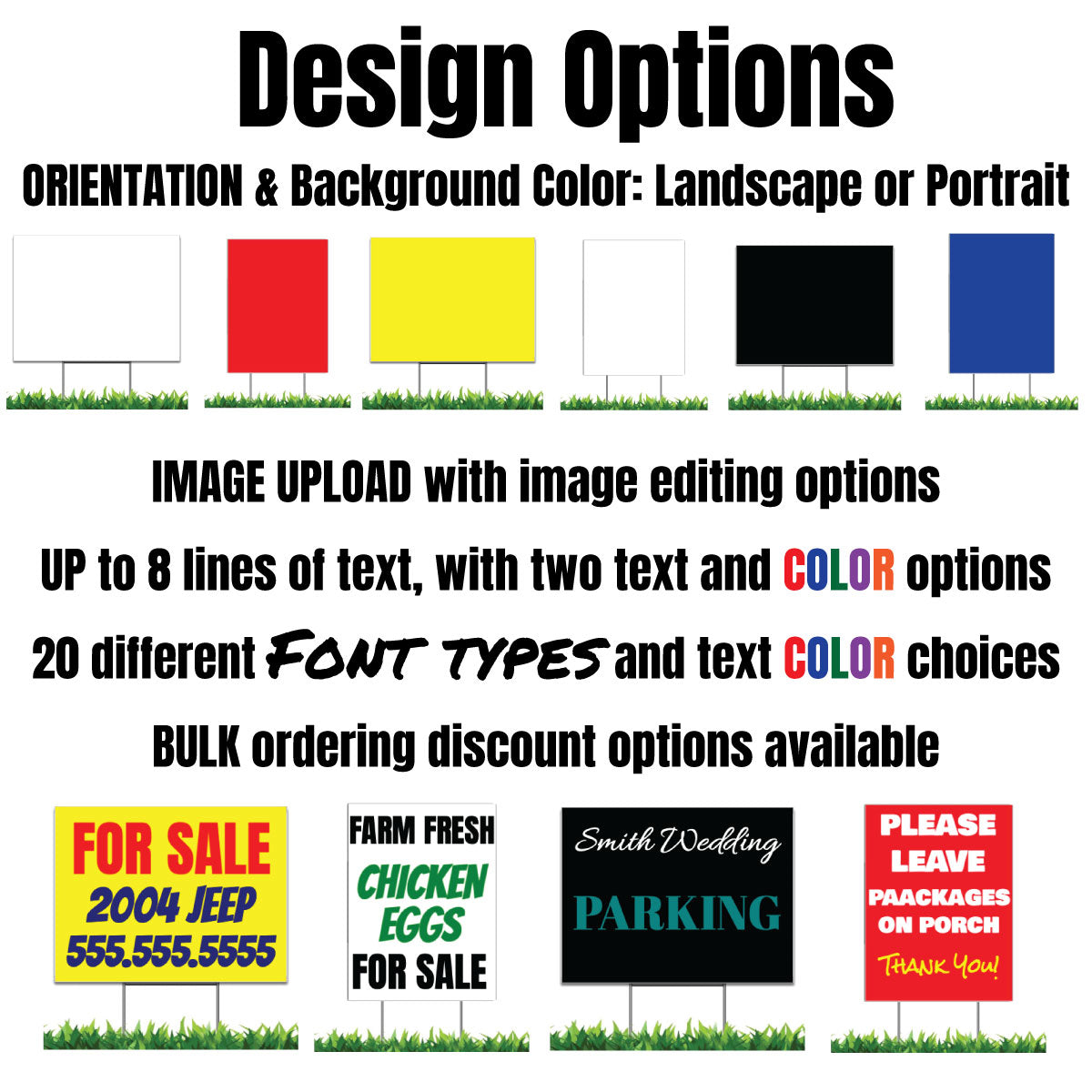 Custom Yard Signs, 5 Pack (QTY5), Personalize Yard Sign, 24 x 18 inch, Double Sided, H-Stake Included