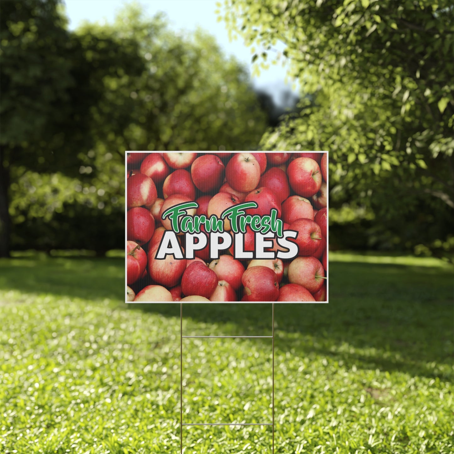 Farm Fresh Apples Sign, Apple Yard Sign, 18x12, 24x18, 36x24, Double Sided, H-Stake Included