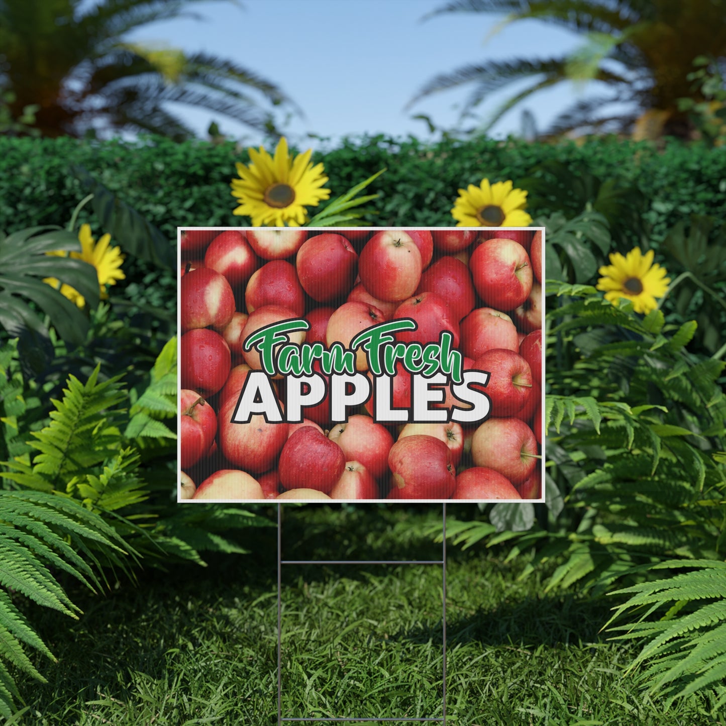 Farm Fresh Apples Sign, Apple Yard Sign, 18x12, 24x18, 36x24, Double Sided, H-Stake Included