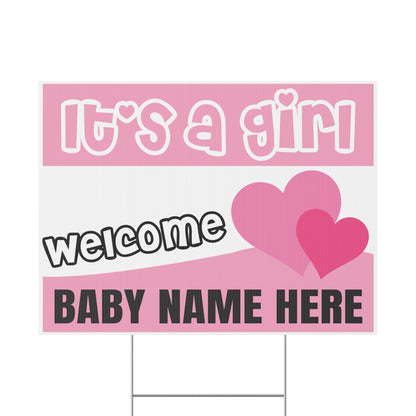Baby Shower Girl Yard Sign Hearts