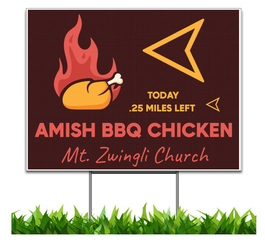 Amish BBQ Chicken Left Arrow Yard Sign, 24x18 inch Double Sided, H-Stake Included