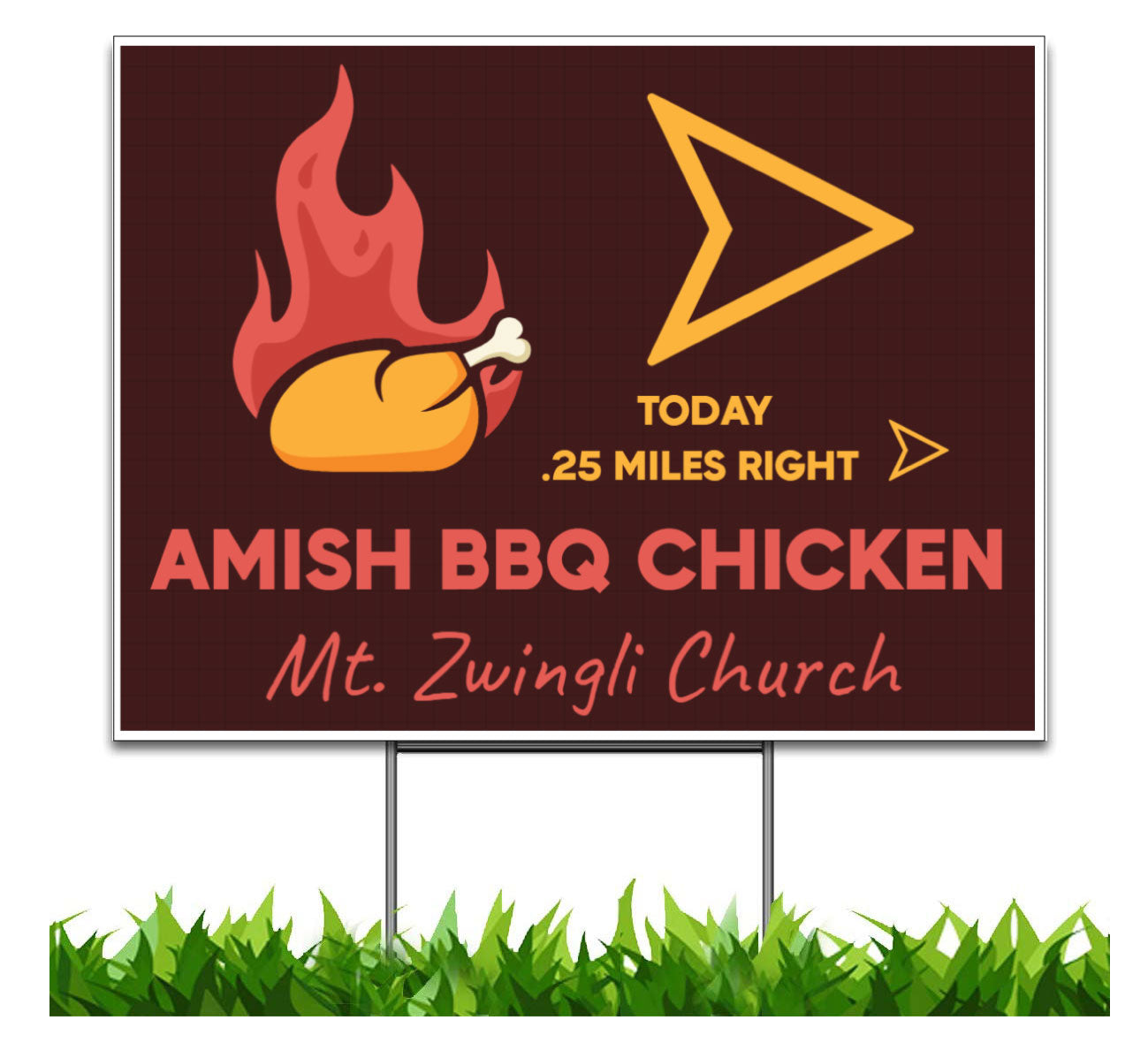 Amish BBQ Chicken Right Arrow Yard Sign, 24x18 inch Double Sided, H-Stake Included