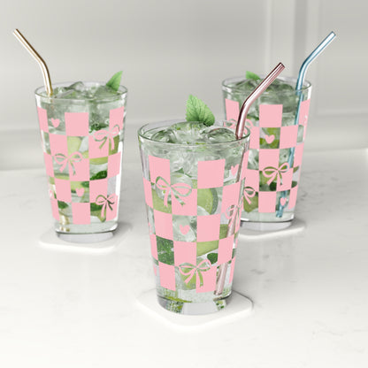 Bow Pattern Pint Glass Pink Checkered