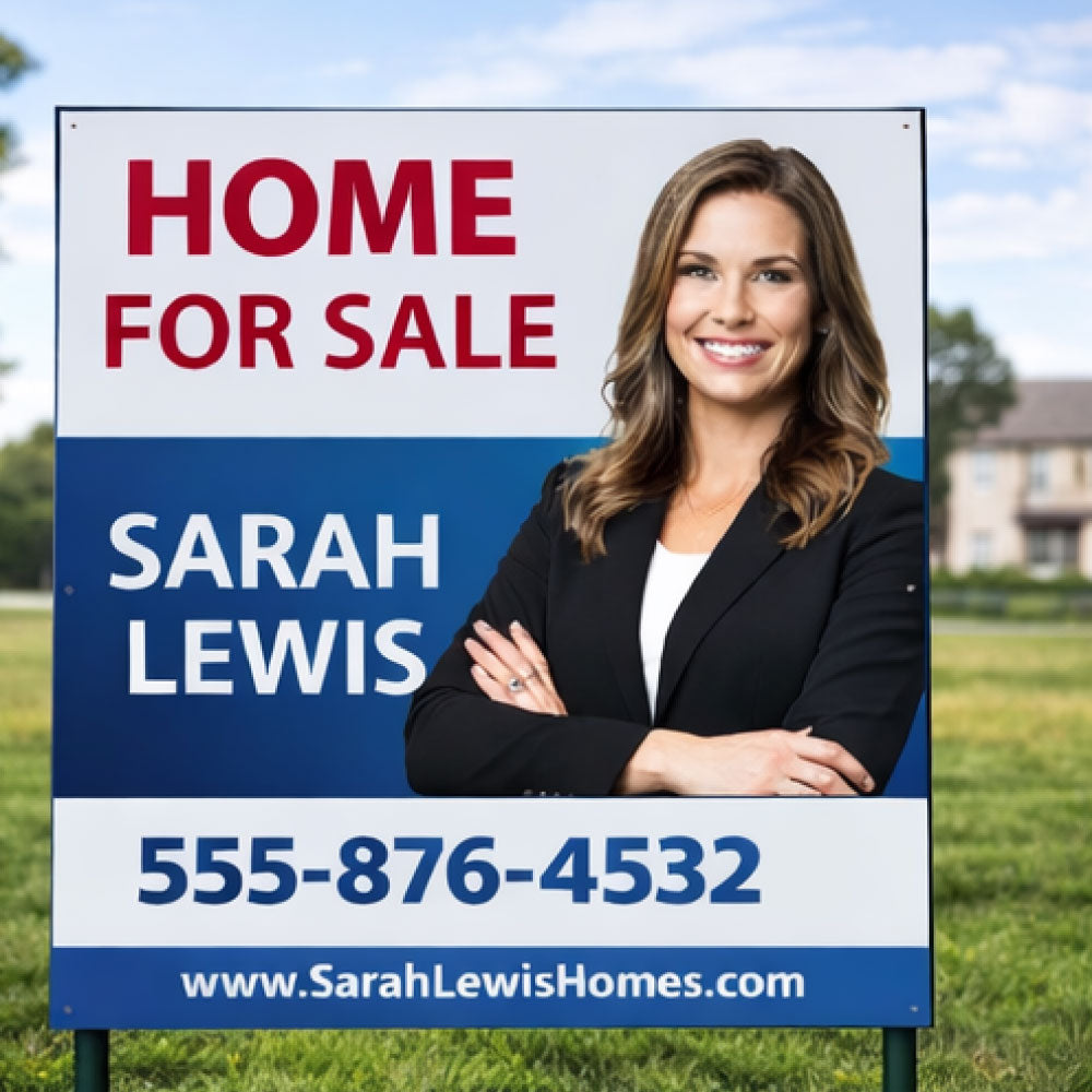 Custom billboard yard sign used for real estate advertising, large outdoor property sign displayed roadside