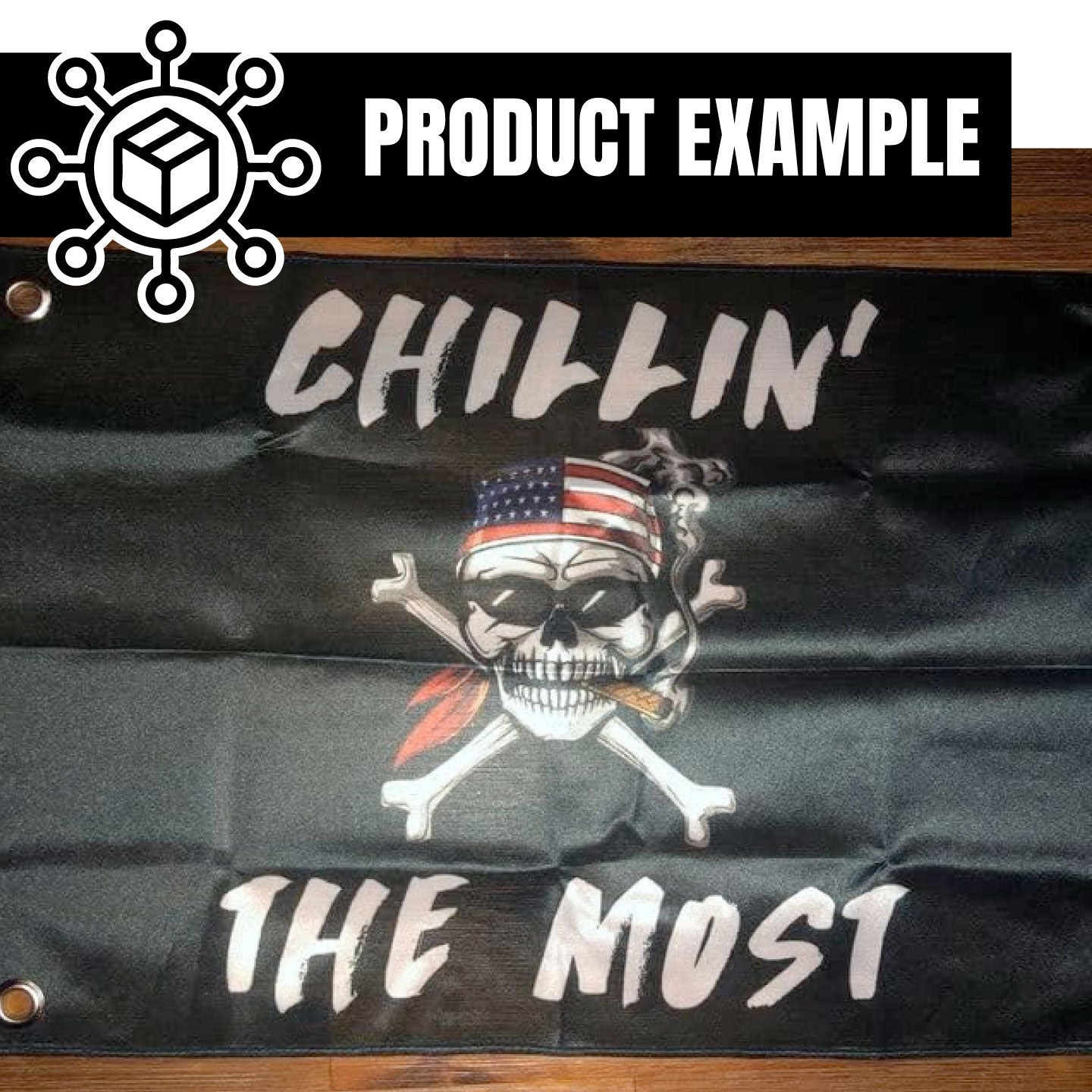 Single-sided custom flag showing mirrored reverse image