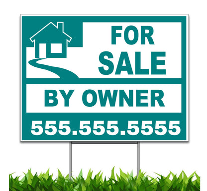 Custom House For Sale By Owner Lawn Sign Teal