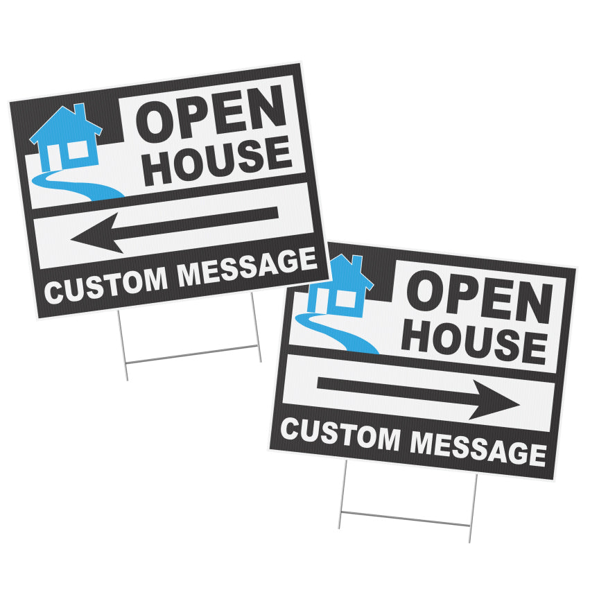 Custom open house real estate yard sign with metal H-stake outdoor display
