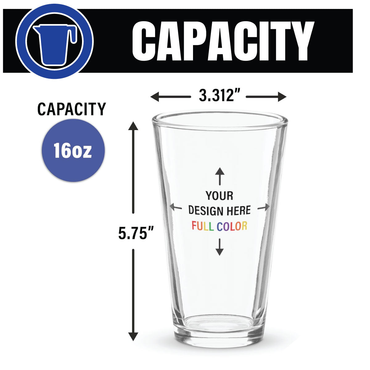 Custom Pint Glass 16oz Capacity