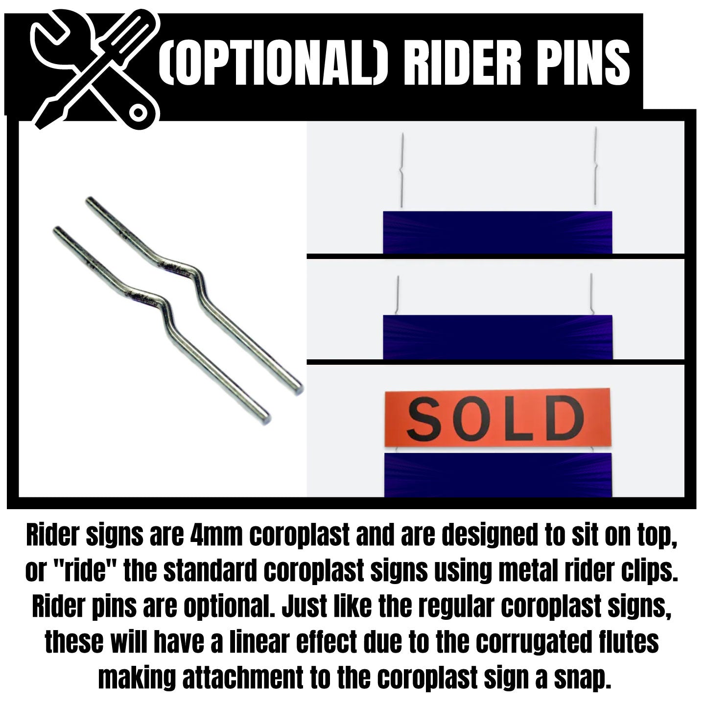 Custom real estate rider sign with optional pin
