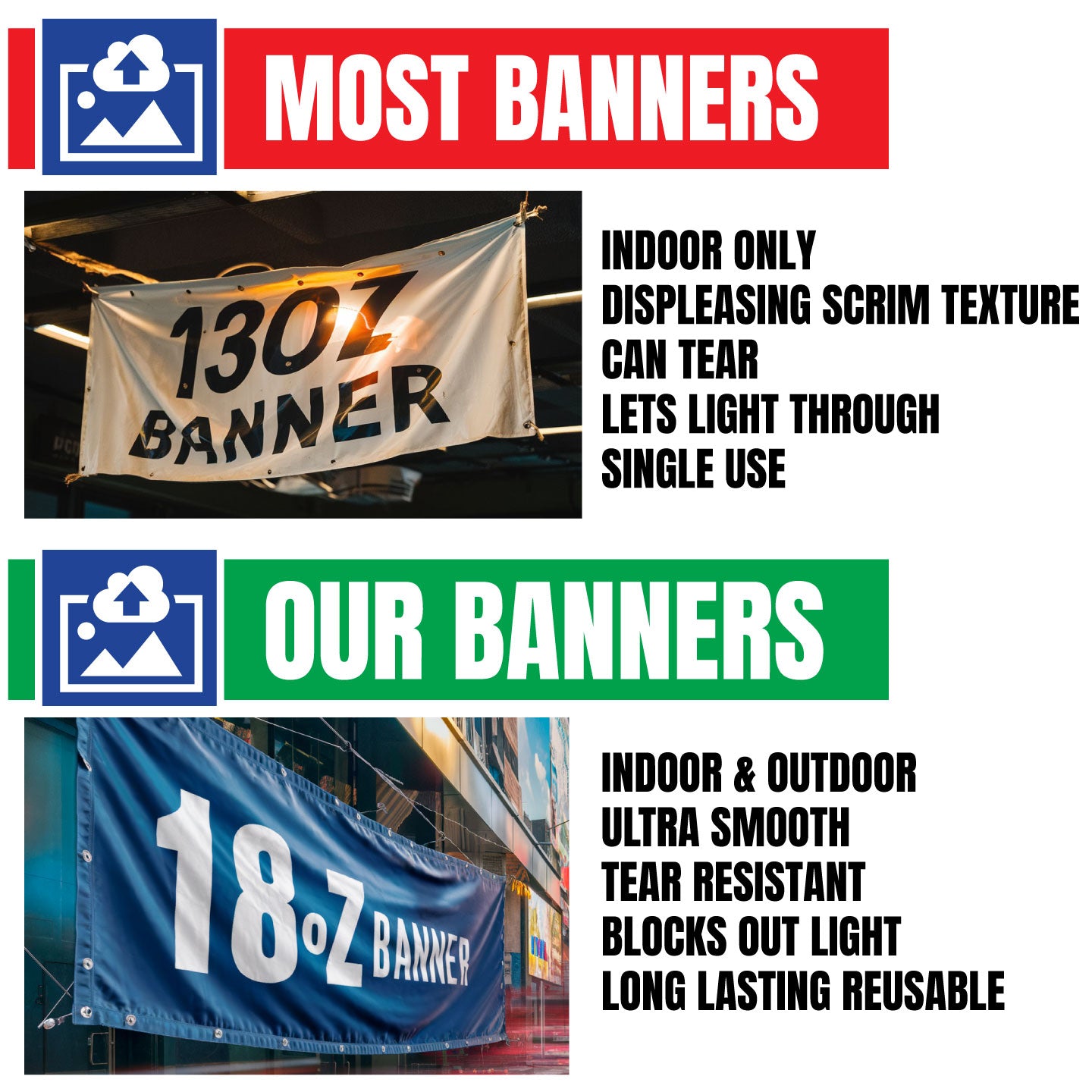 Heavy-duty 18oz vinyl sports banner with vibrant full-color print and reinforced stitching — weatherproof outdoor banner for athletes.