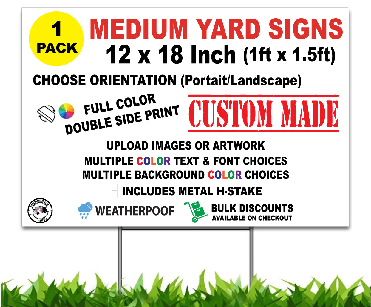 Custom Yard Sign, Personalize Yard Sign, 18x12 inch, Double Sided, H-Stake Included