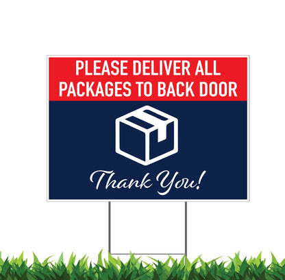 Delivery Packages to Back Door Sign