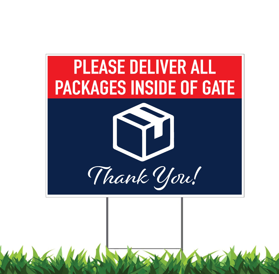 Delivery Packages Inside Of Gate Sign