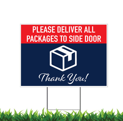 Delivery Packages to Side Door Sign