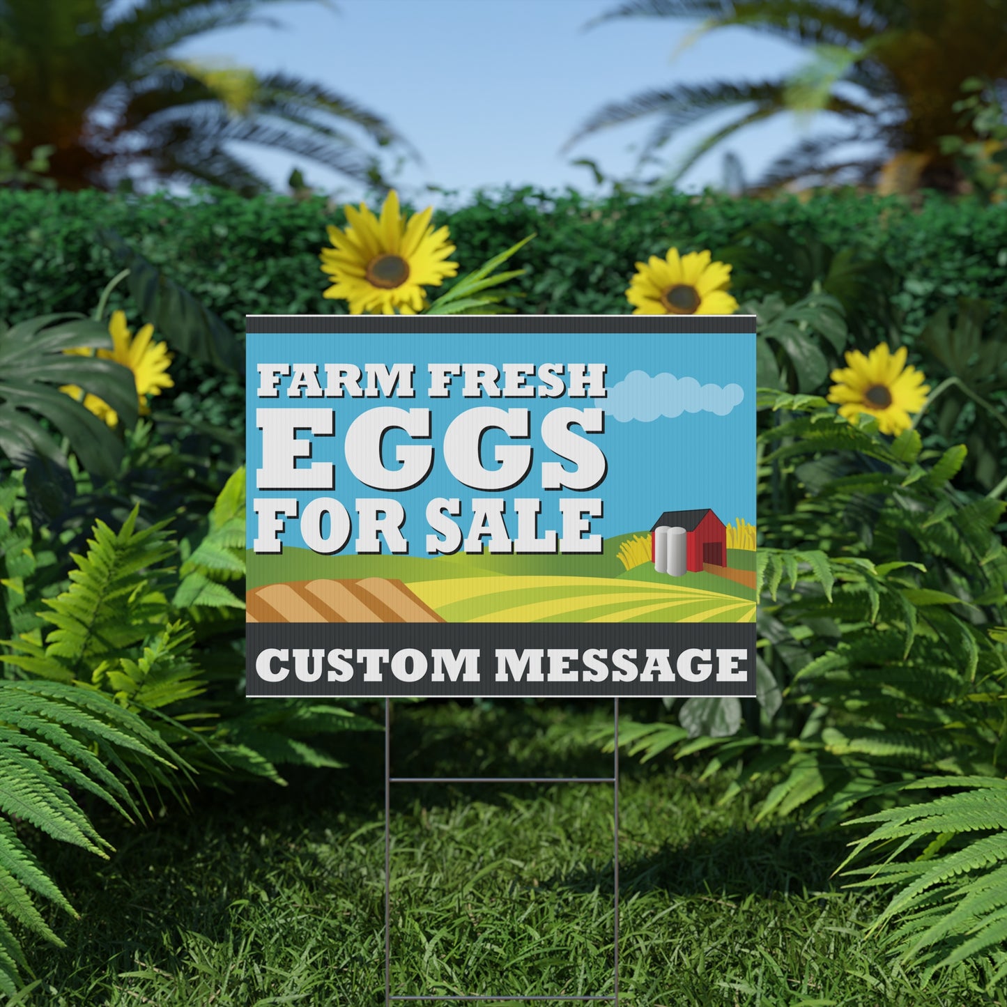 Custom Farm Fresh Eggs For Sale Yard Sign 18 x 24-inch (Outdoor, Weatherproof Corrugated Plastic) Metal H-Stake Included v1