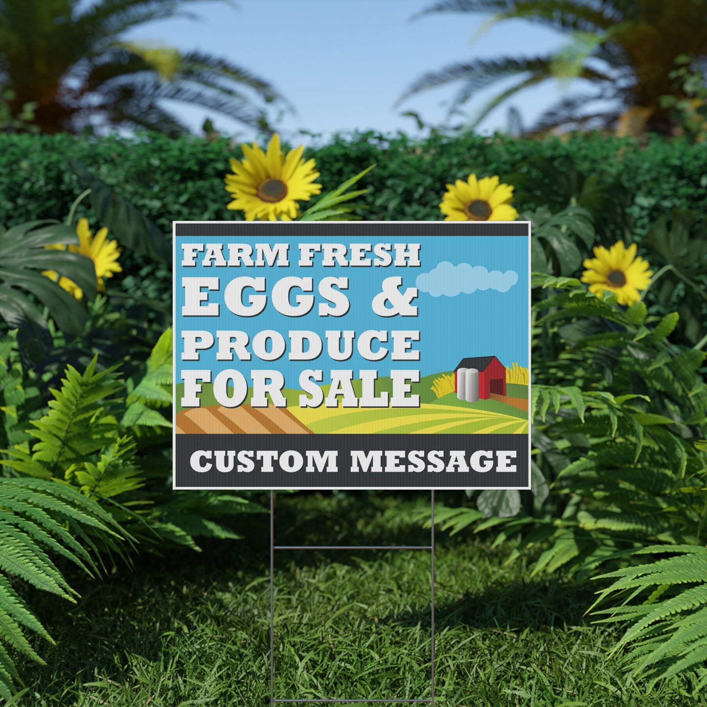 Farm Fresh Eggs And Produce For Sale Yard Sign, Custom, Personalize, 18 x 24-inch, Metal H-Stake Included