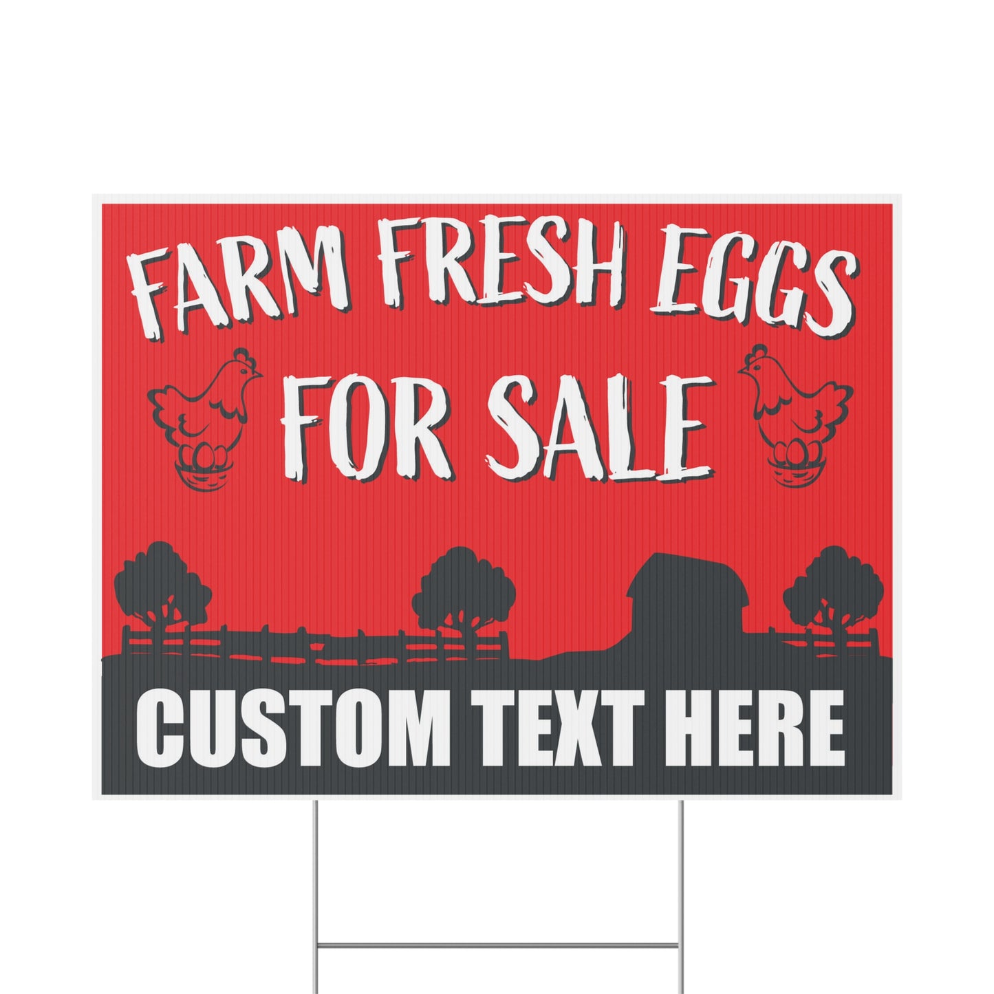 Custom Farm Fresh Eggs For Sale Yard Sign 18 x 24-inch (Outdoor, Weatherproof Corrugated Plastic) Metal H-Stake Included v2_Red