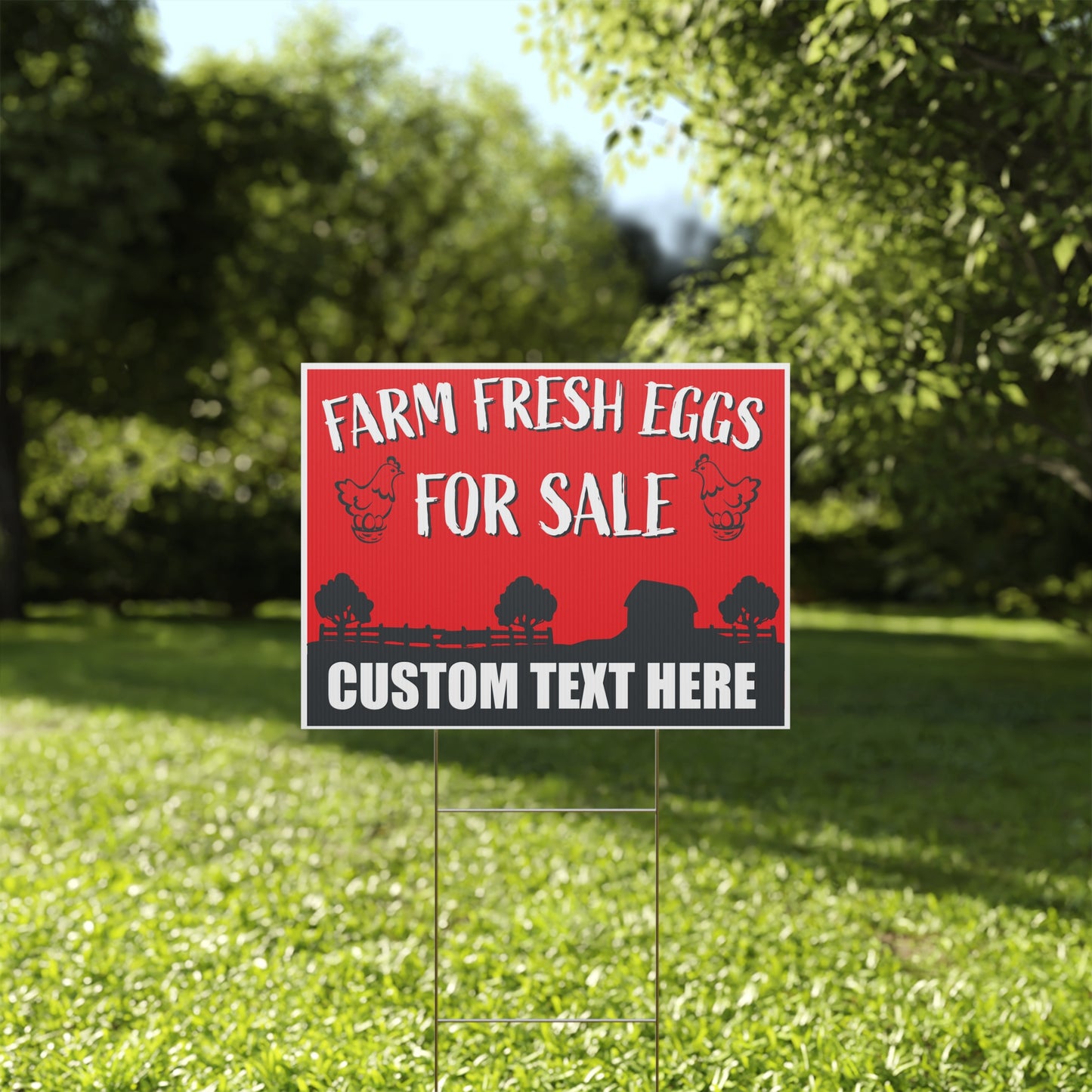 Custom Farm Fresh Eggs For Sale Yard Sign 24 x 36-inch (Outdoor, Weatherproof Corrugated Plastic) Metal H-Stake Included v2_Red