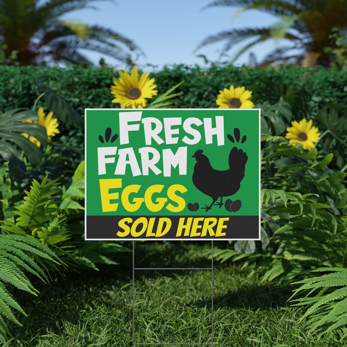 Farm Fresh Eggs Sold Here Yard Sign, 18x12, 24x18, 36x24, H-Stake Included, v3