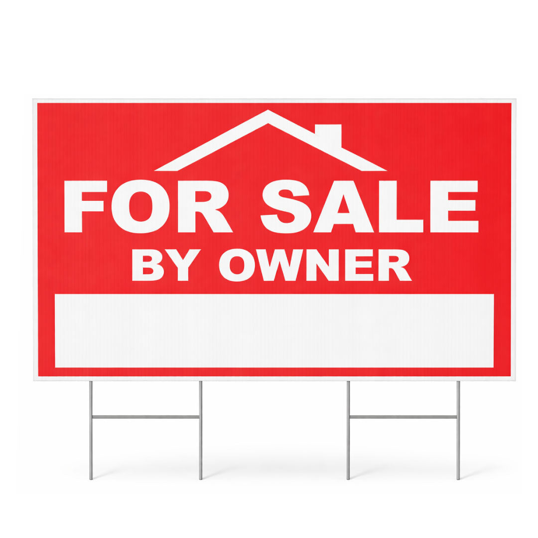 For Sale by Owner Yard Sign, Double Sided, Weatherproof, Includes H-Stakes