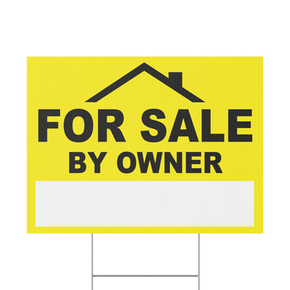 For Sale by Owner Yard Sign, Double Sided, Weatherproof, Includes H-Stakes