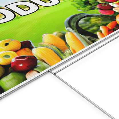 Fresh Produce Yard Sign, 18x12, 24x18, 36x24, Double Sided, H-Stake Included, v1