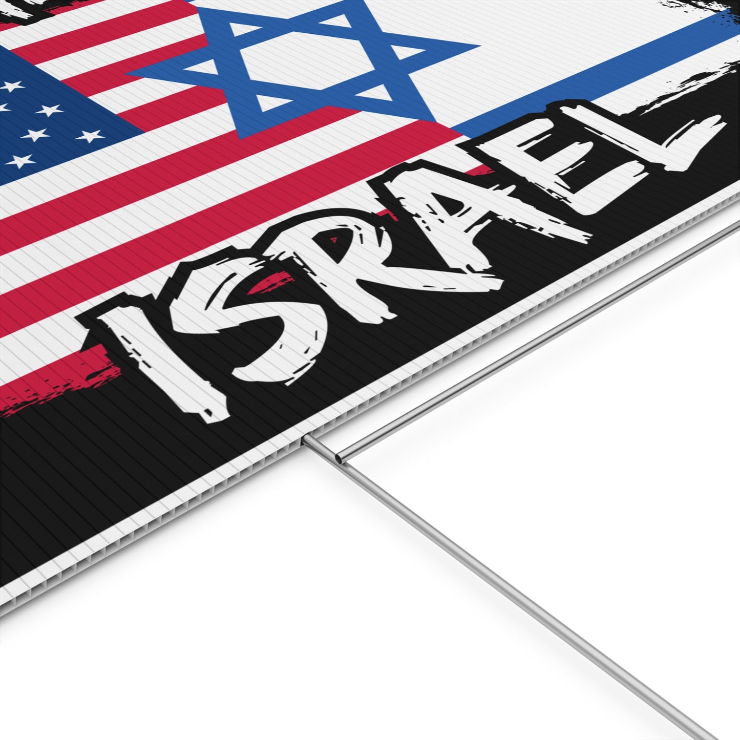 Stand with Israel, Support Israel, USA Flag Israel Flag, Yard Sign, 18x12, 24x18, or 36x24 inch, Double Sided, H-Stake Included, v6