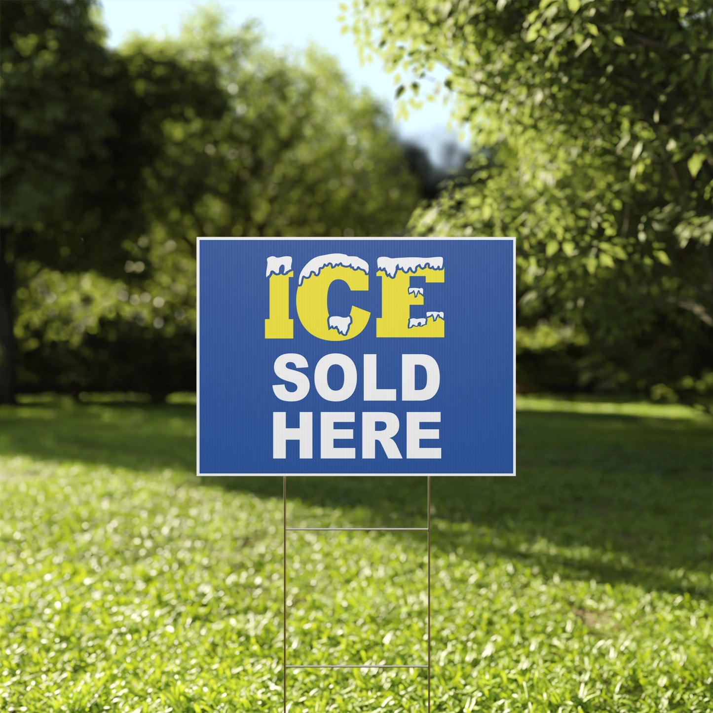 Ice Sold Here Sign, Ice Yard Sign, Double Sided, Outdoor, Weatherproof, H-Stake Included, v2