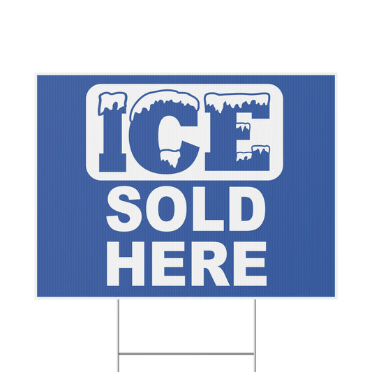 Ice Sold Here Sign, Ice Yard Sign, Double Sided, Outdoor, Weatherproof, H-Stake Included, v3