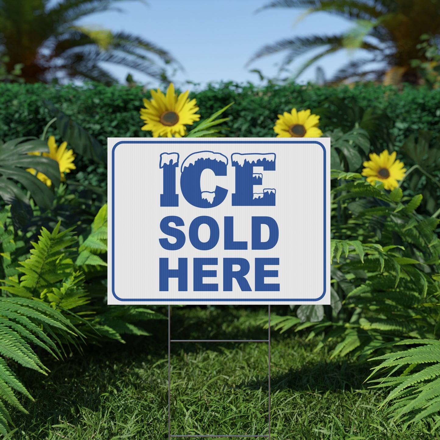 Ice Sold Here Sign, Ice Yard Sign, Double Sided, Outdoor, Weatherproof, H-Stake Included, v1