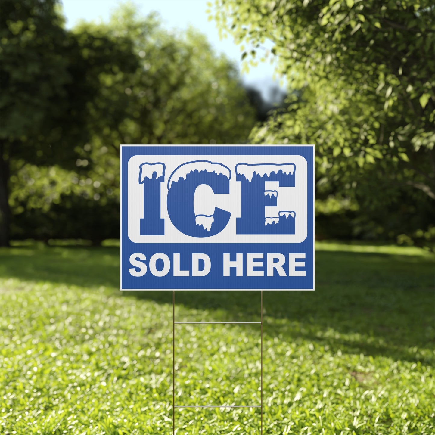 Ice Sold Here Sign, Ice Yard Sign, Double Sided, Outdoor, Weatherproof, H-Stake Included, v4