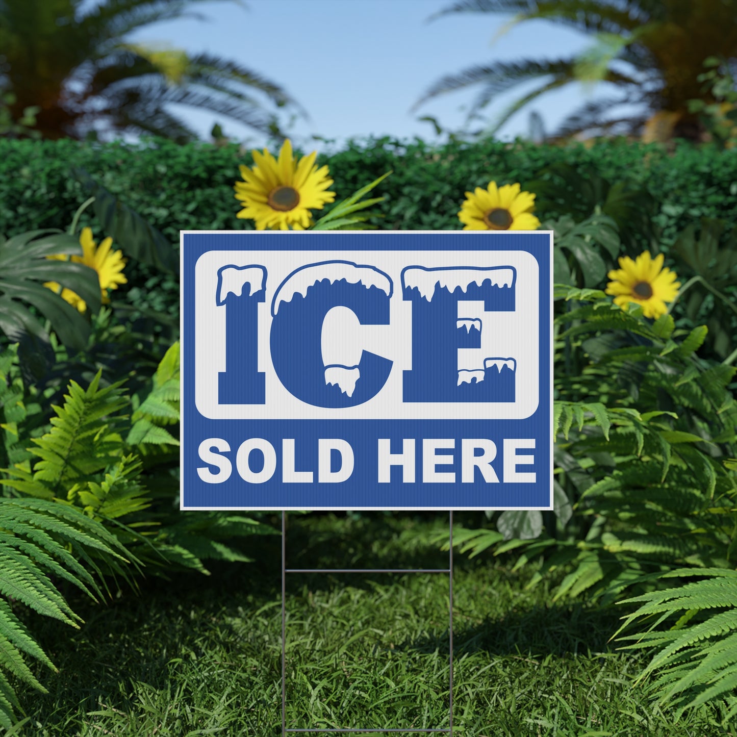Ice Sold Here Sign, Ice Yard Sign, Double Sided, Outdoor, Weatherproof, H-Stake Included, v4