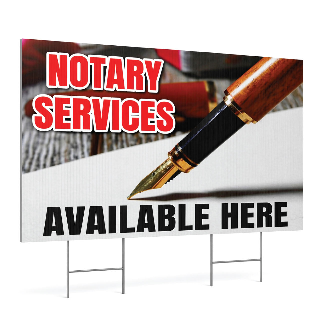 Notary services sign with a pen on a white background