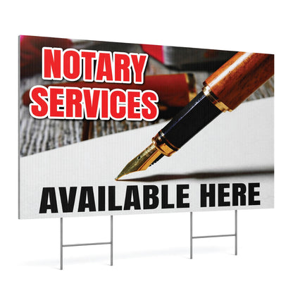 Notary services sign with a pen on a white background