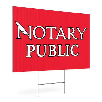 Red sign with 'Notary Public' text on a white background