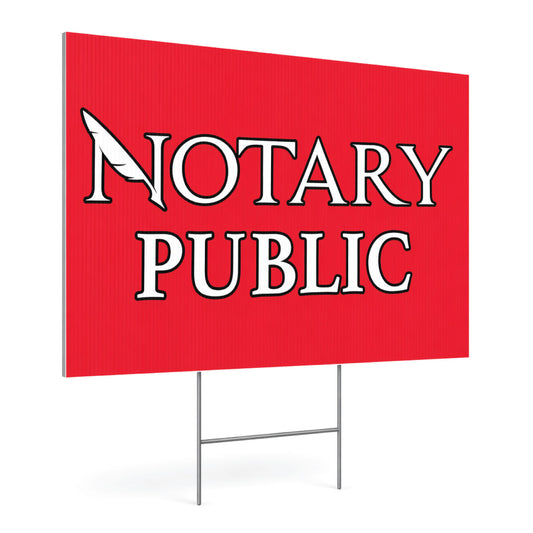 Red sign with 'Notary Public' text on a white background