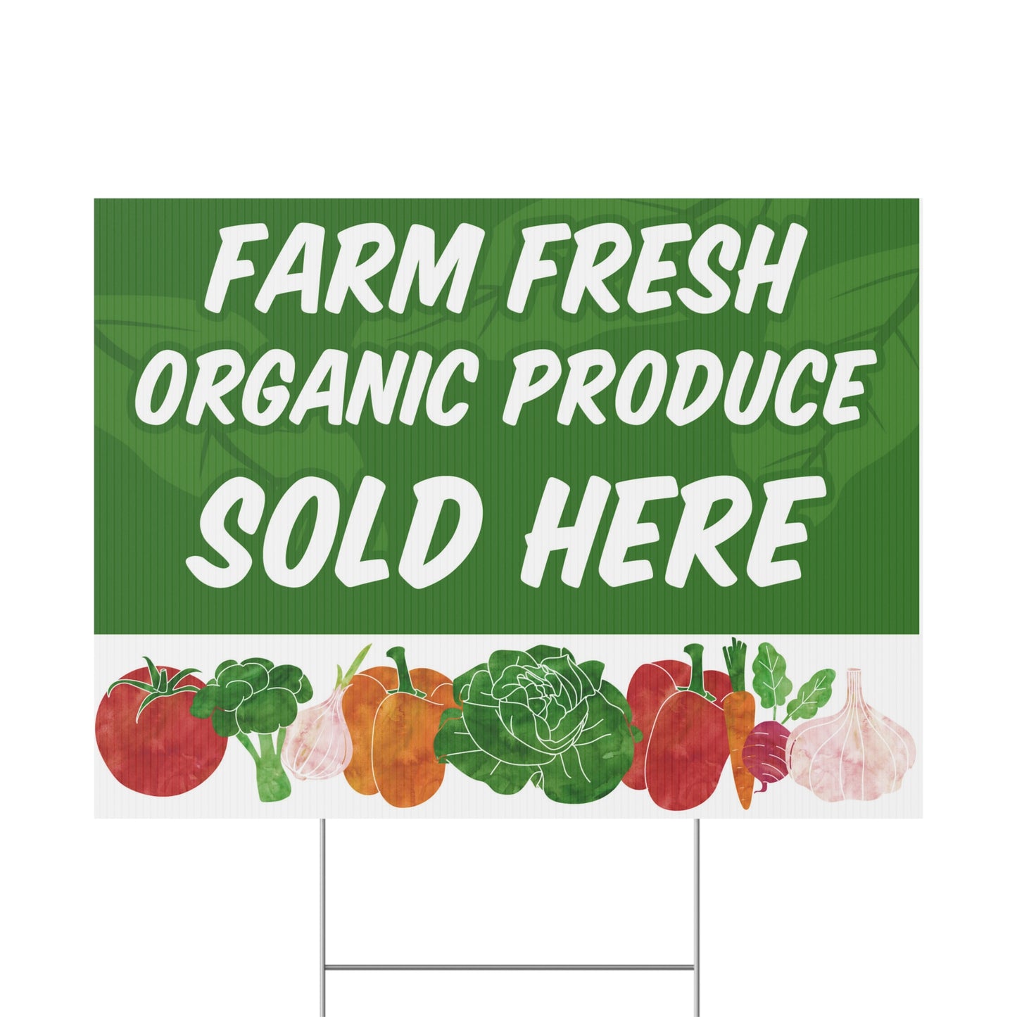 Farm Fresh Organic Produce Sign, Yard Sign, 18x12, 24x18, 36x24, Double Sided, H-Stake Included, v1