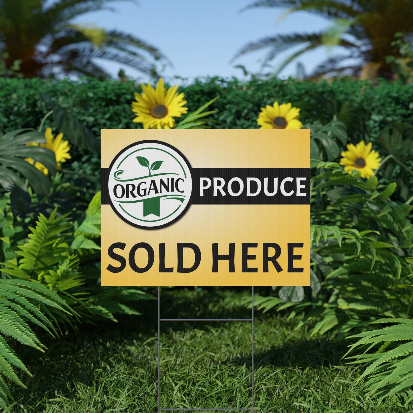 Organic Produce Sign, Yard Sign, 18x12, 24x18, 36x24, Double Sided, H-Stake Included, v4