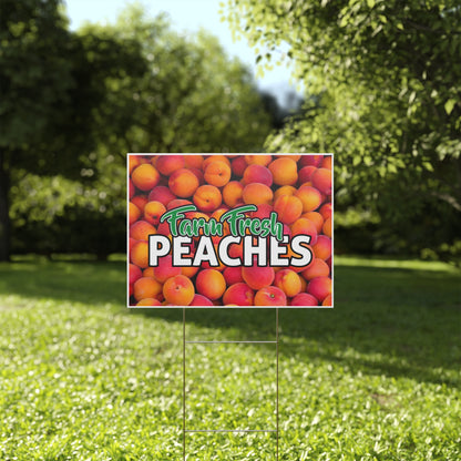 Farm Fresh Peaches Sign, Peach Yard Sign, 18x12, 24x18, 36x24, Double Sided, H-Stake Included