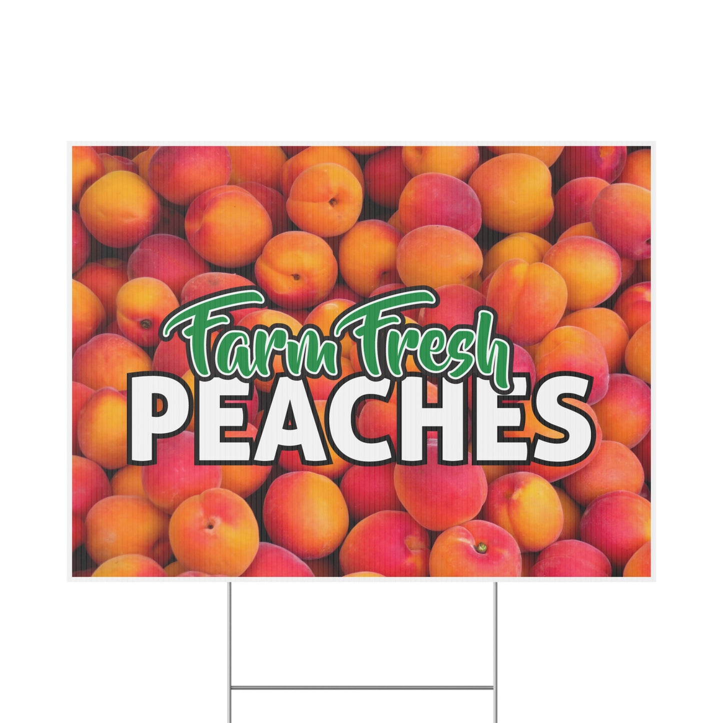 Farm Fresh Peaches Sign, Peach Yard Sign, 18x12, 24x18, 36x24, Double Sided, H-Stake Included