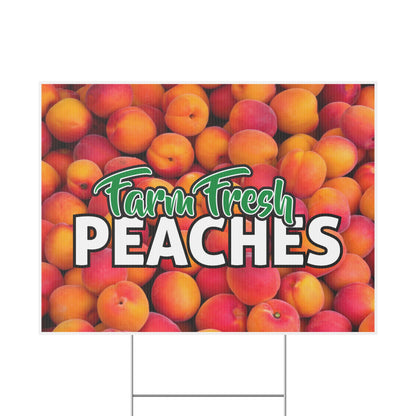 Farm Fresh Peaches Sign, Peach Yard Sign, 18x12, 24x18, 36x24, Double Sided, H-Stake Included
